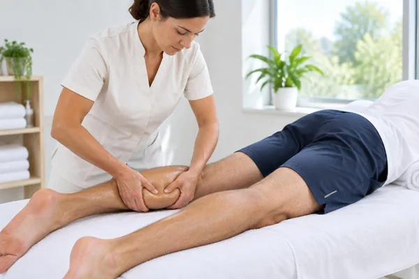 Therapist working on an athlete’s calf muscles